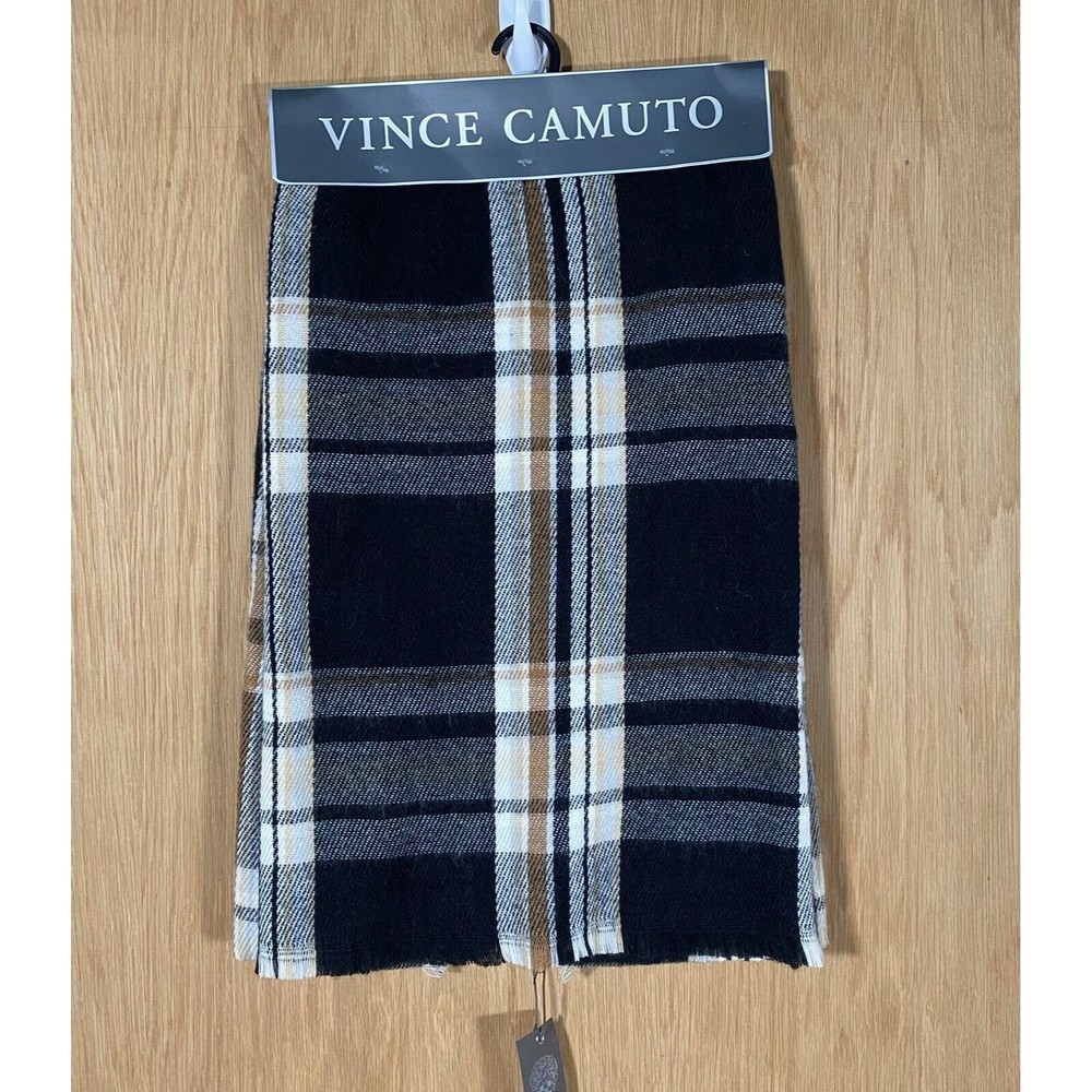 Vince Camuto Wrap Scarf Shawl Plaid Black Gray White Brown Brand New Gift NWT